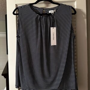 Calvin Klein Navy and White Striped Blouse